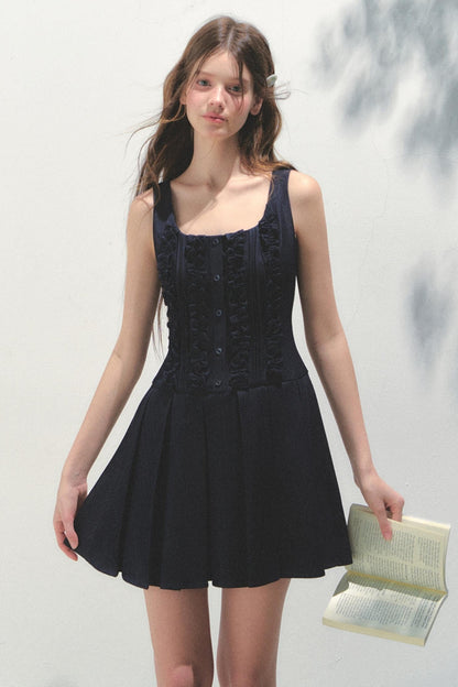 Summer Navy Pleated Dress