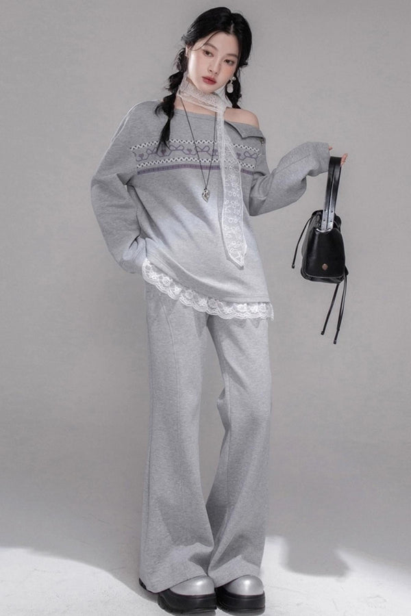 Purple Printed Top & Pants Set