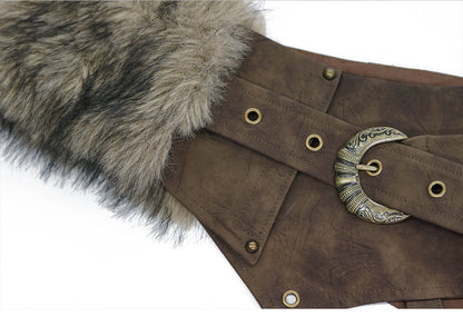 Leather Patchwork Fur Skirt  Belt