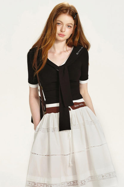 Embroidered Navy Knit Sweater