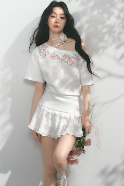 Floral Embroidered Button Top