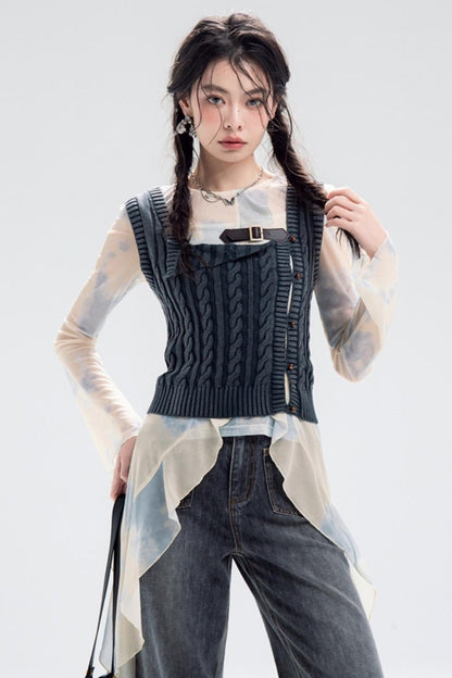 Distressed Wash Layered Wool Vest