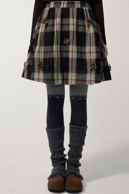 Coffee Red Plaid Cotton Warm Skirt