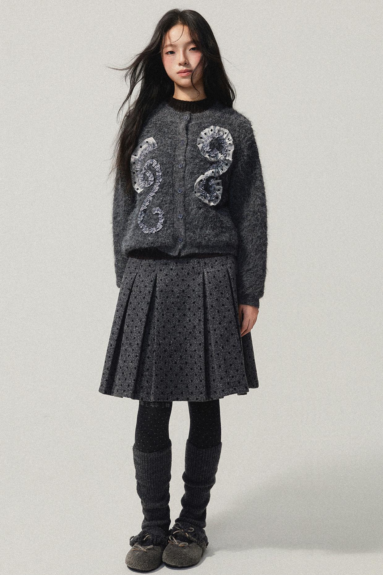 Grey Plaid Polka Dot Sweater