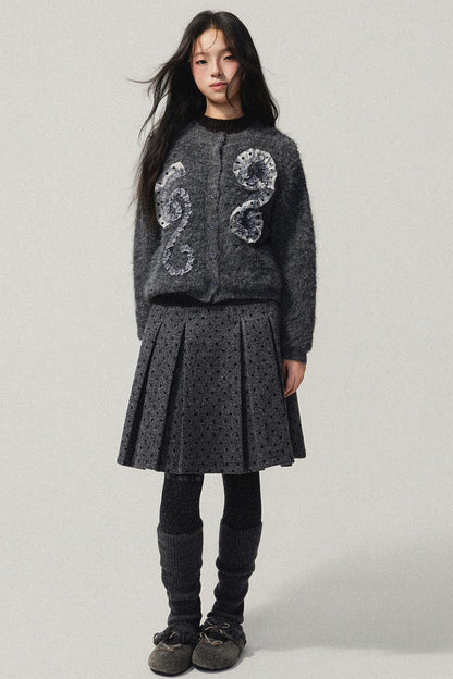 Grey Plaid Polka Dot Sweater