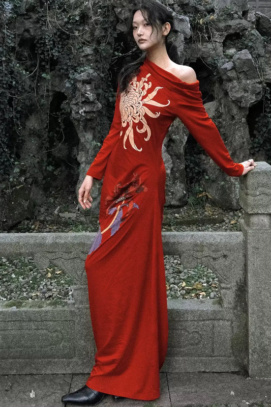 Rote Chrysanthemen Siren Kleid 