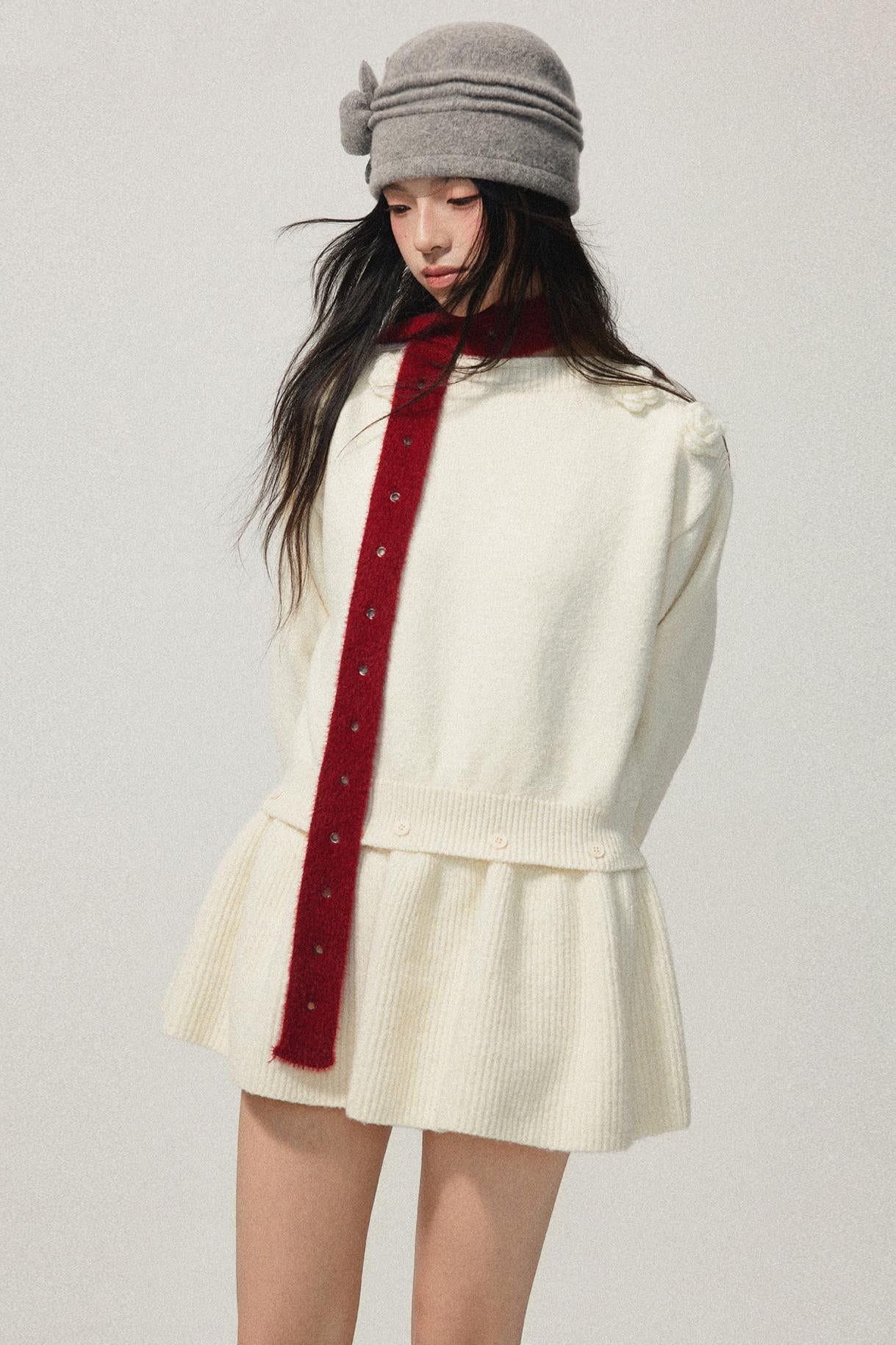 Detachable Skirt Flower Sweater Dress