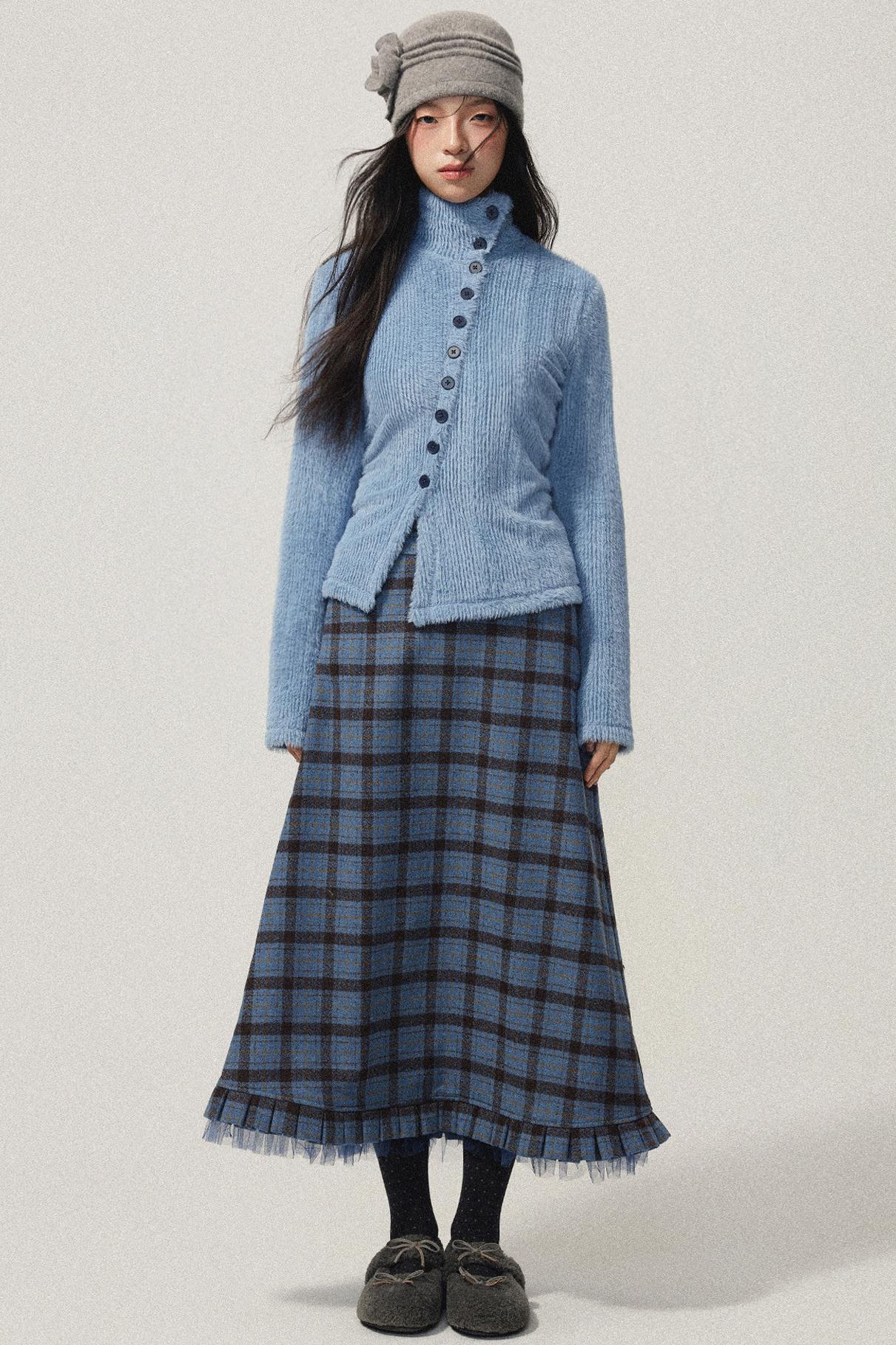 Blue Check Tweed Mermaid Skirt