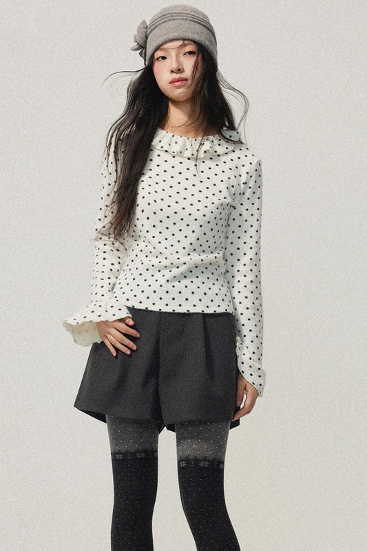 Ruffled Neck Polka Dot Top