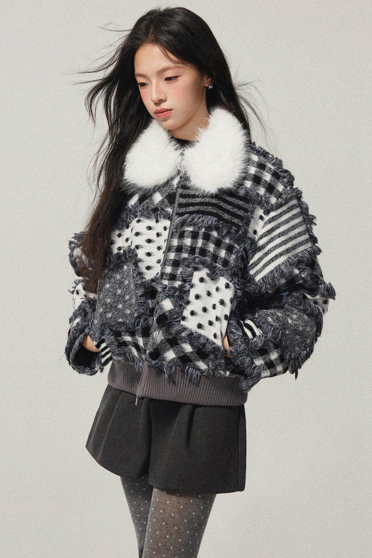 Gray Polka Dot Lambswool Coat