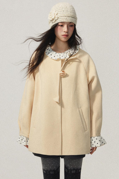 Pale Yellow Collarless Wool Coat
