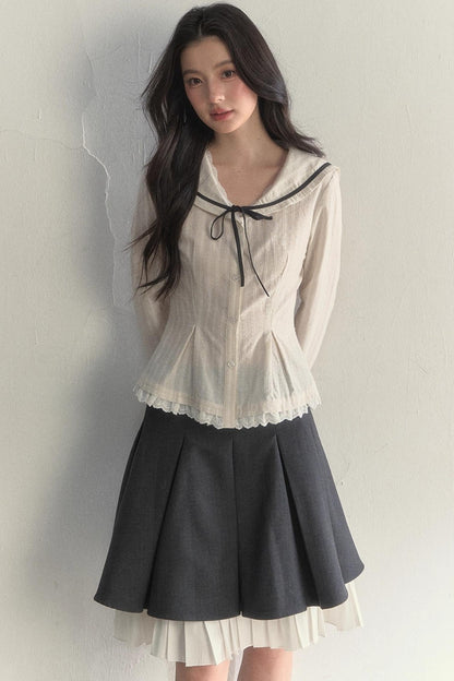 Texture Long Sleeve Waist Shirt Set-Up