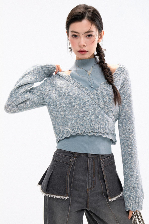 Halterneck Wool Cardigan & Vest Set