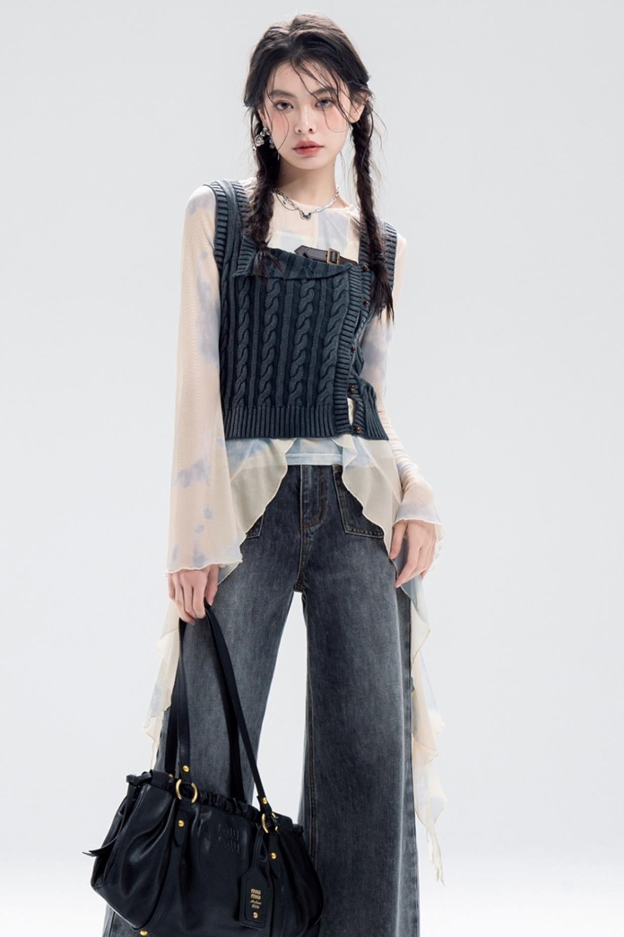 Distressed Wash Layered Wool Vest