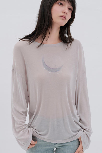 Moon Print Wool Blend Long Sleeves Top