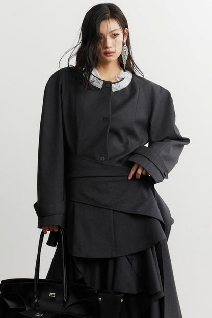 Celebrity Ruffled Gray Blazer