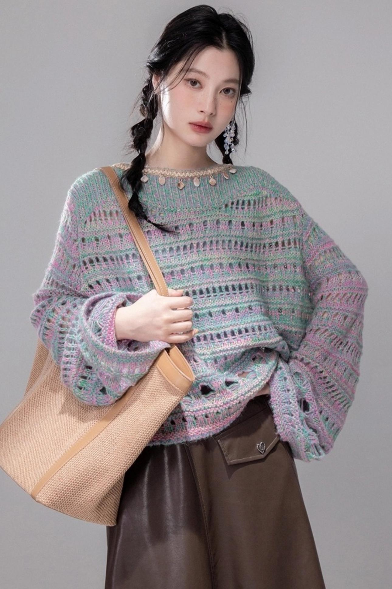 Sea Foam Wool Knit Pullover Top