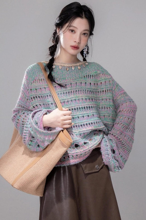 Sea Foam Wool Knit Pullover Top