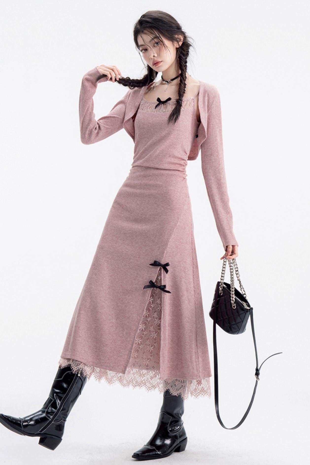 Peach Pink Elegant Knitwear Dress