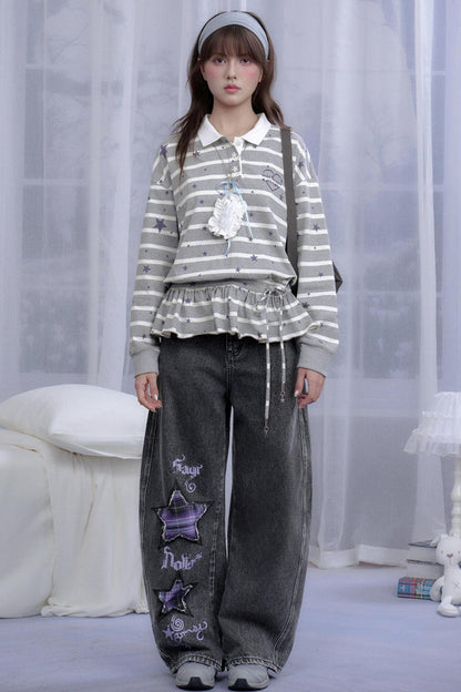 Star Printed Striped Top Set-Up