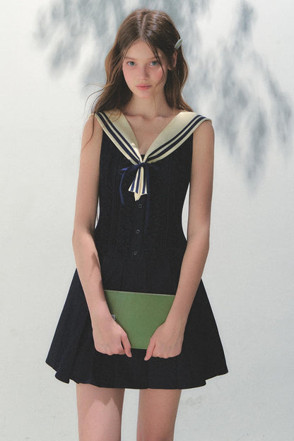 Summer Navy Pleated Dress