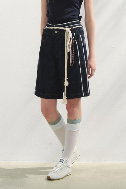 Vintage Dot Lace Denim Pants