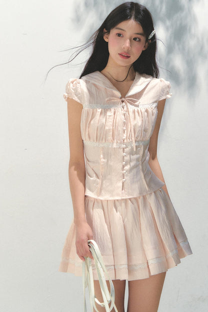 Pink Navy Top Skirt Set-Up