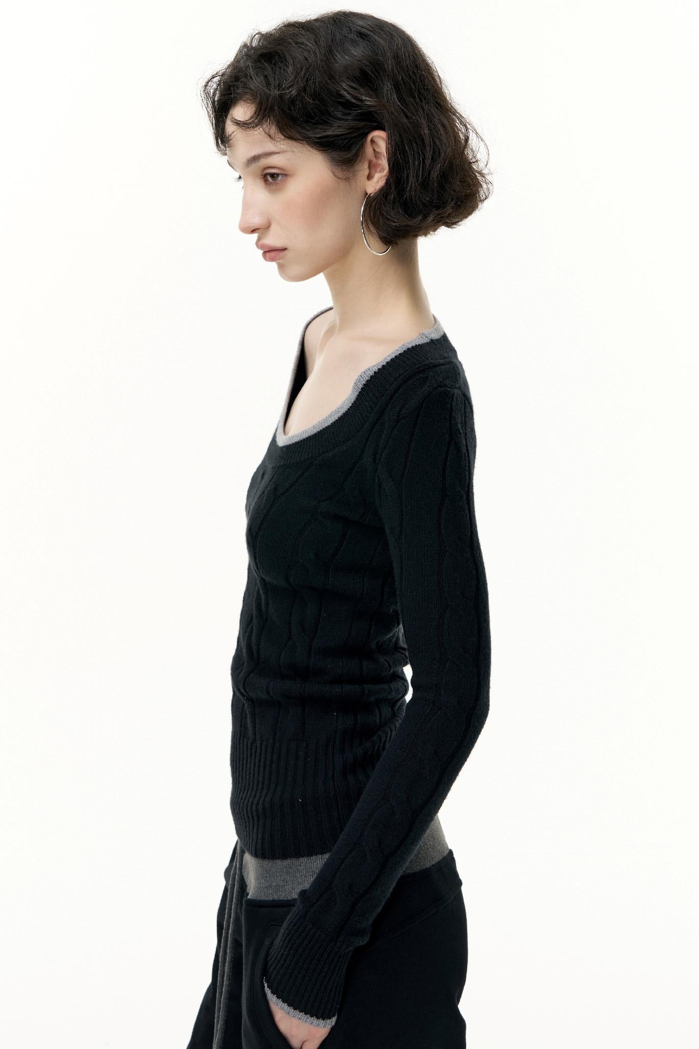 Crew Neck Tencel Wool Knit Sweater