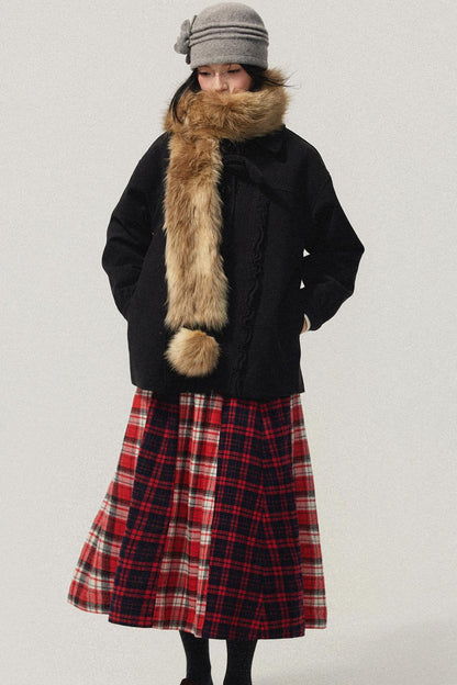 Black Wool Bow Midi Coat