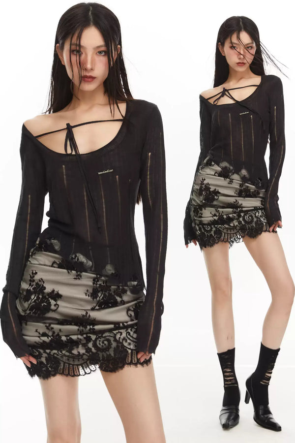 Silver Iron Cutout Strappy Knit Top