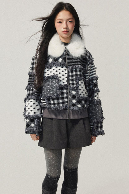Gray Polka Dot Lambswool Coat