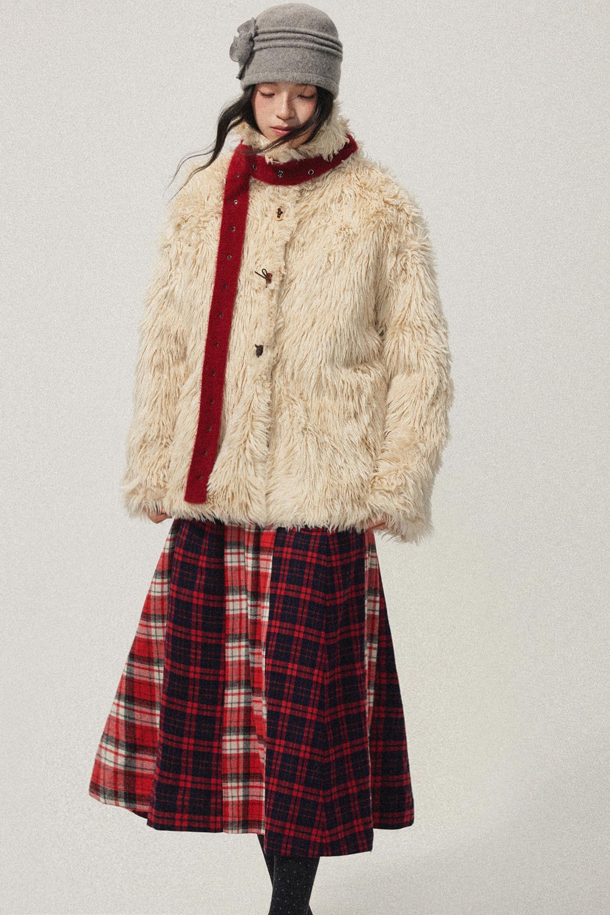 Red Plaid Elastic Waist A-Line Skirt