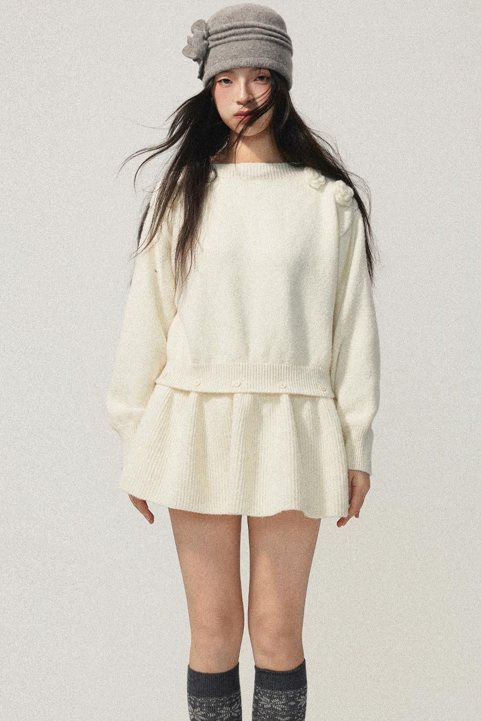 Detachable Skirt Flower Sweater Dress
