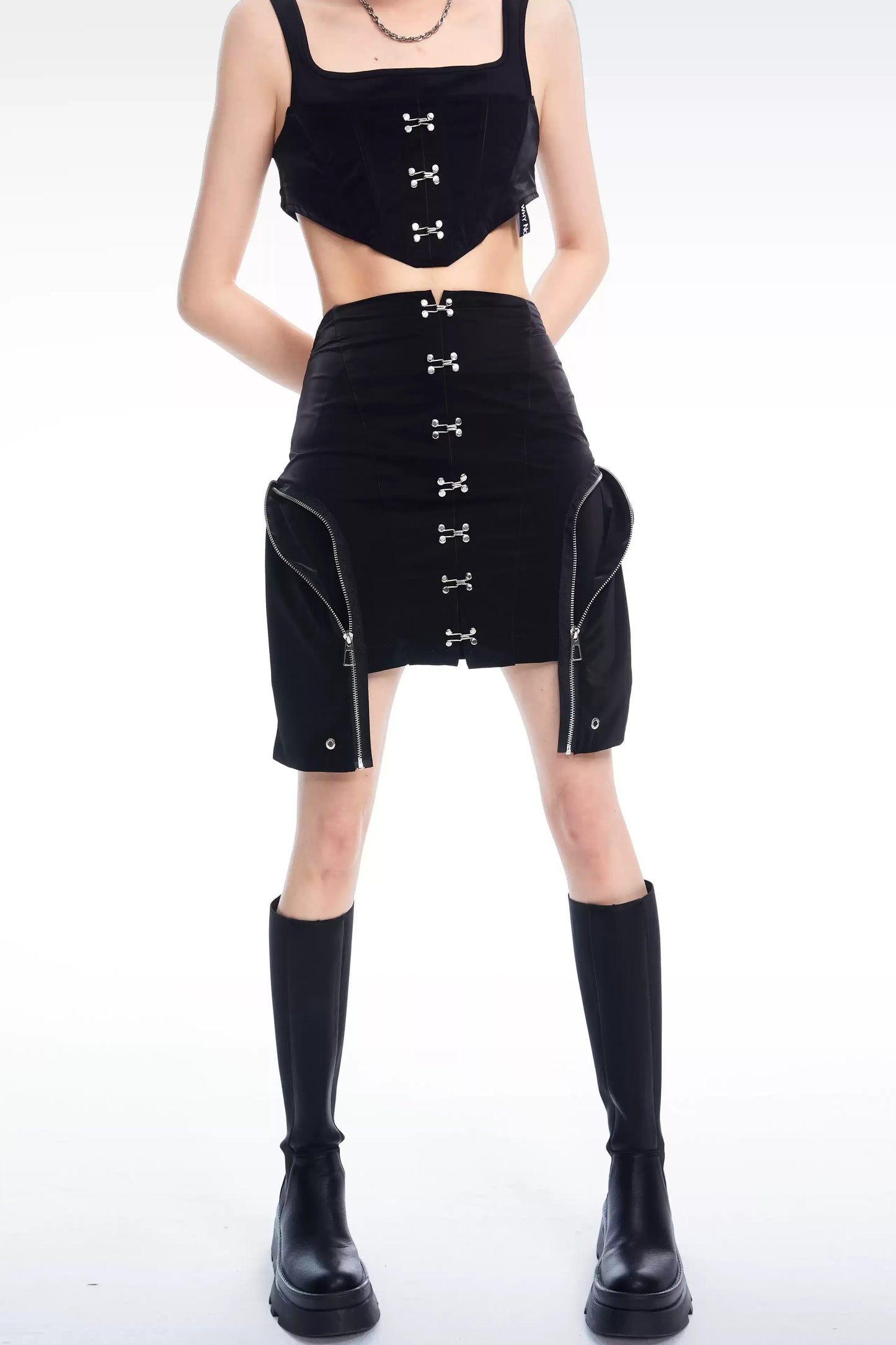 Rivet Metallic Work Skirt