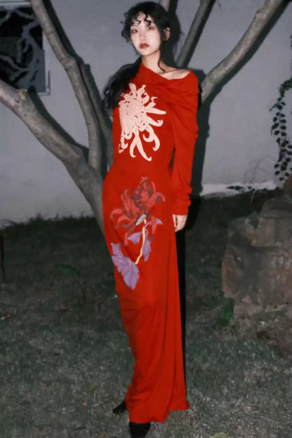 Red Chrysanthemum Siren Dress