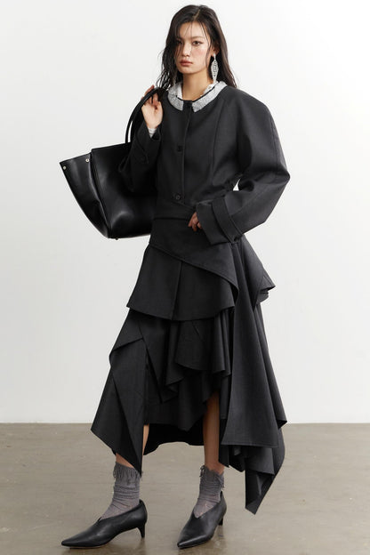 Celebrity Ruffled Gray Blazer