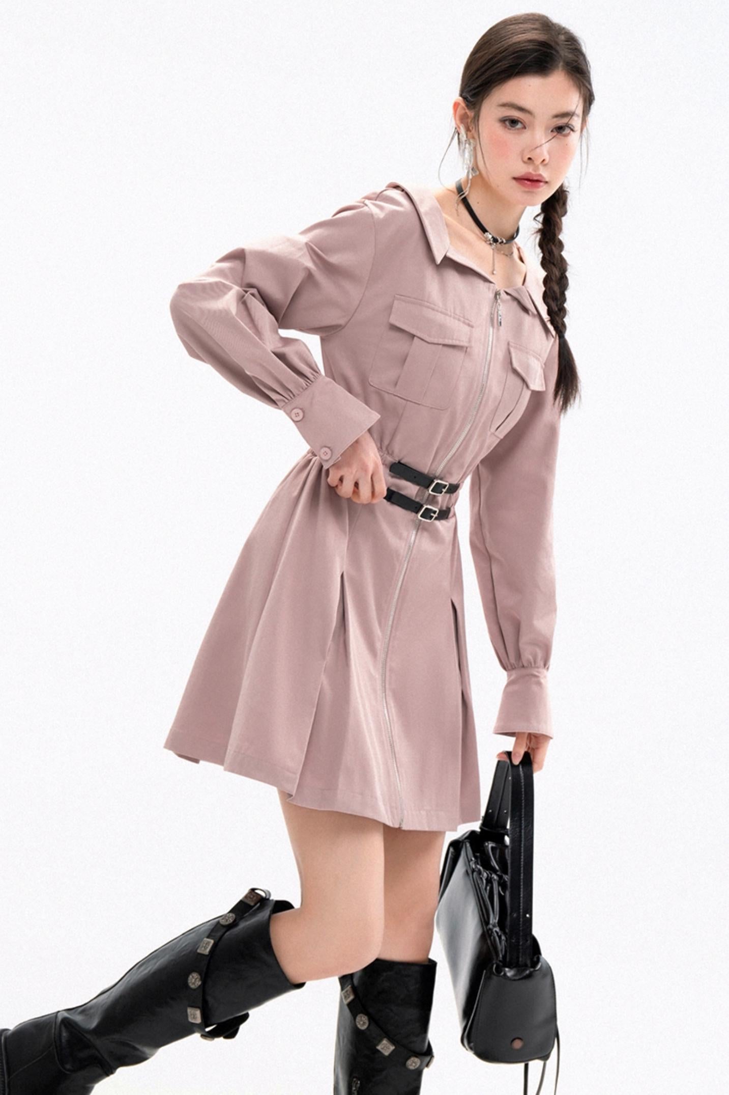 Roll-Neck Cargo Dress