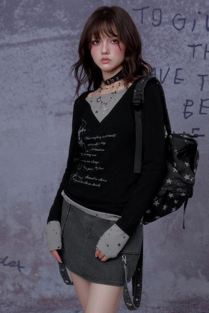 Gothic Hooded Black T-Shirt