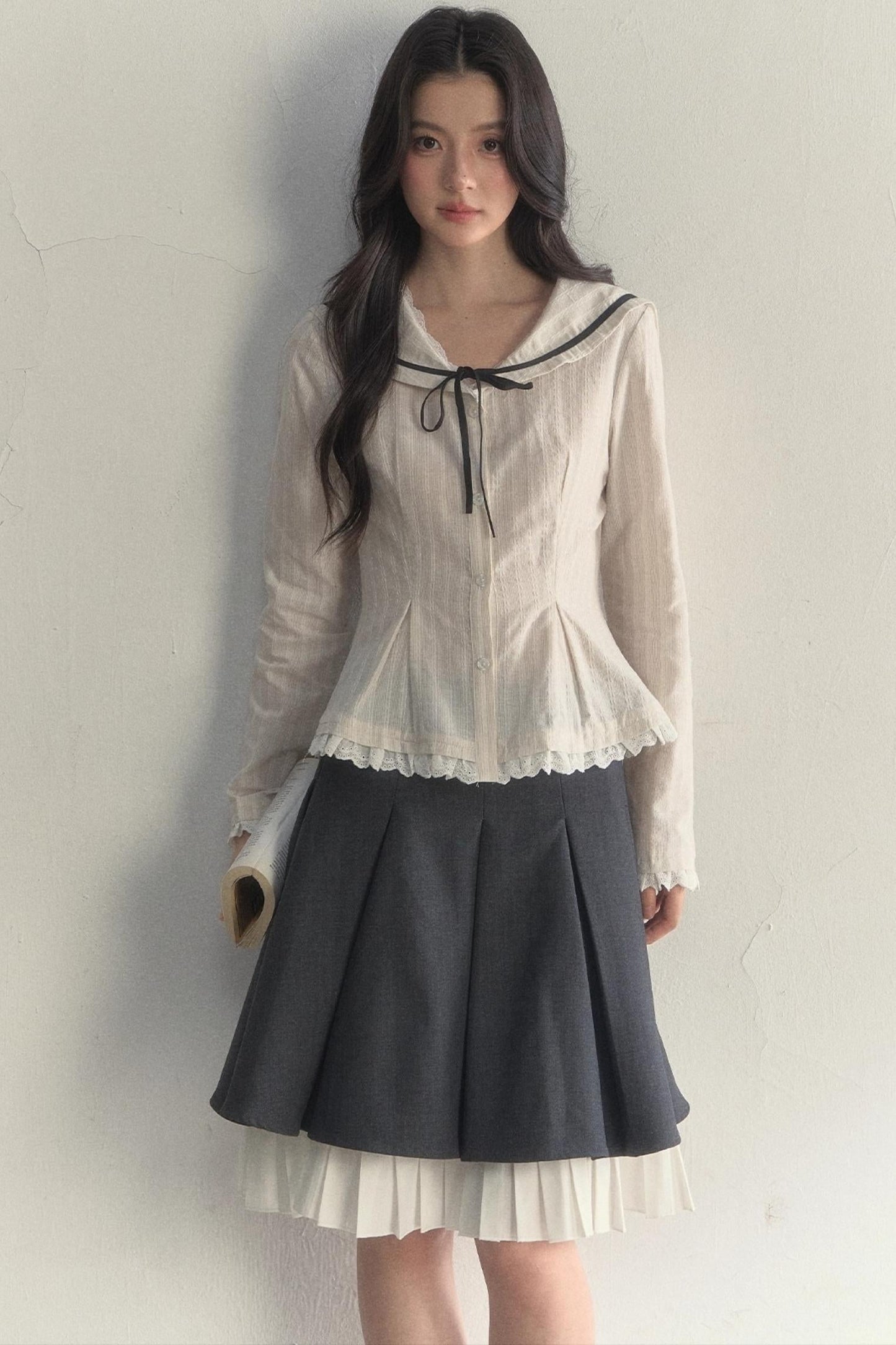 Texture Long Sleeve Waist Shirt Set-Up