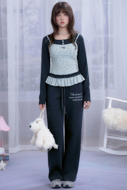 Star Printed Fake Two Piece Top Set-Up