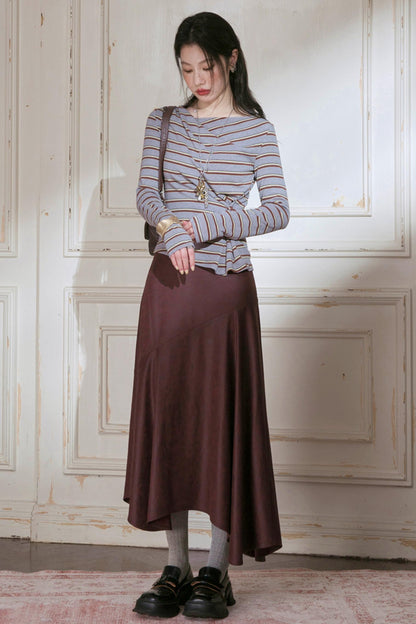 Burgundy Blended Brown Skirt