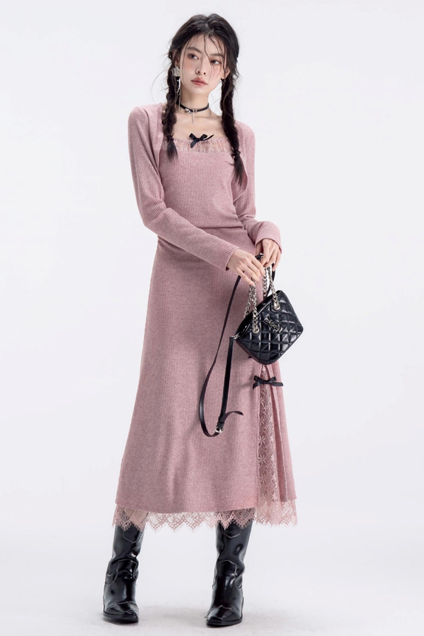 Peach Pink Elegant Knitwear Dress