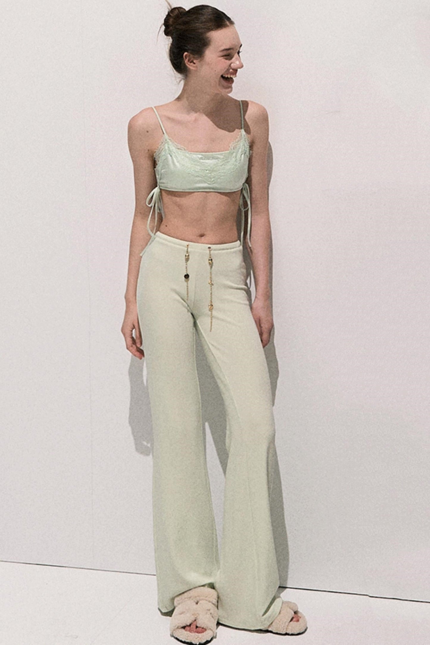 Basic Lace Paneled Stretch Suspender Satin Top