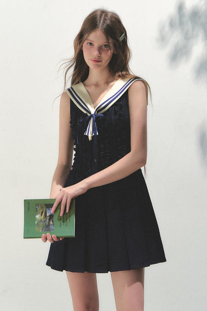 Summer Navy Pleated Dress