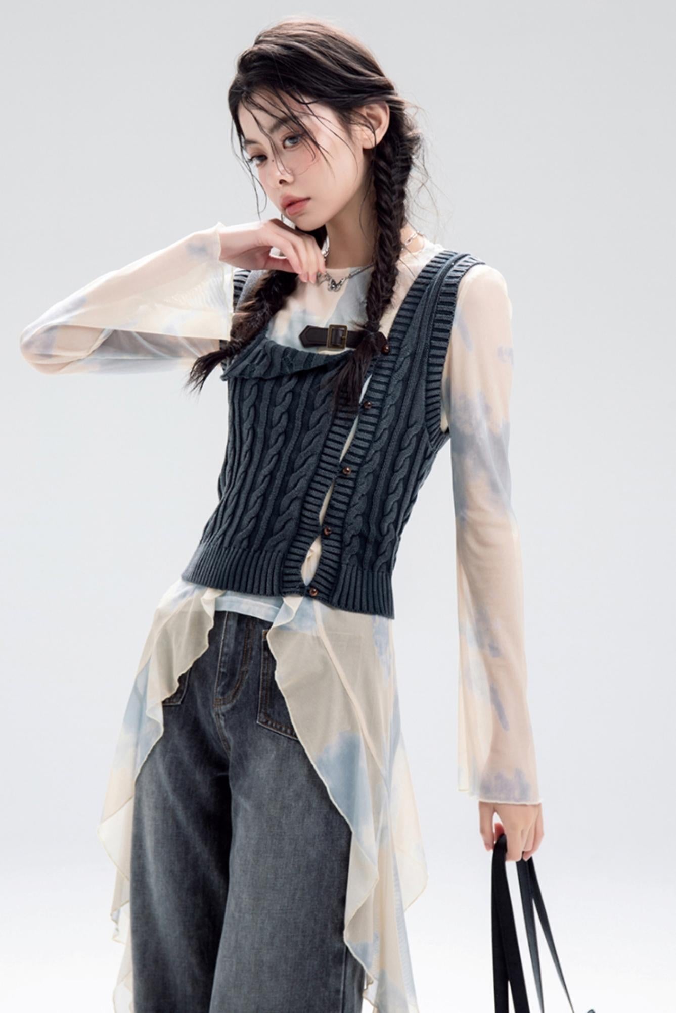 Distressed Wash Layered Wool Vest