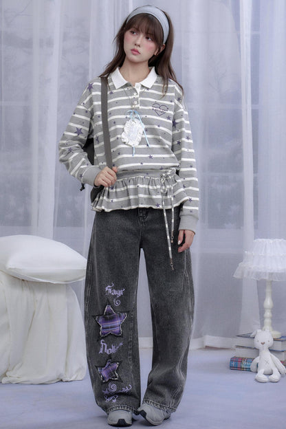 Star Printed Striped Top Set-Up