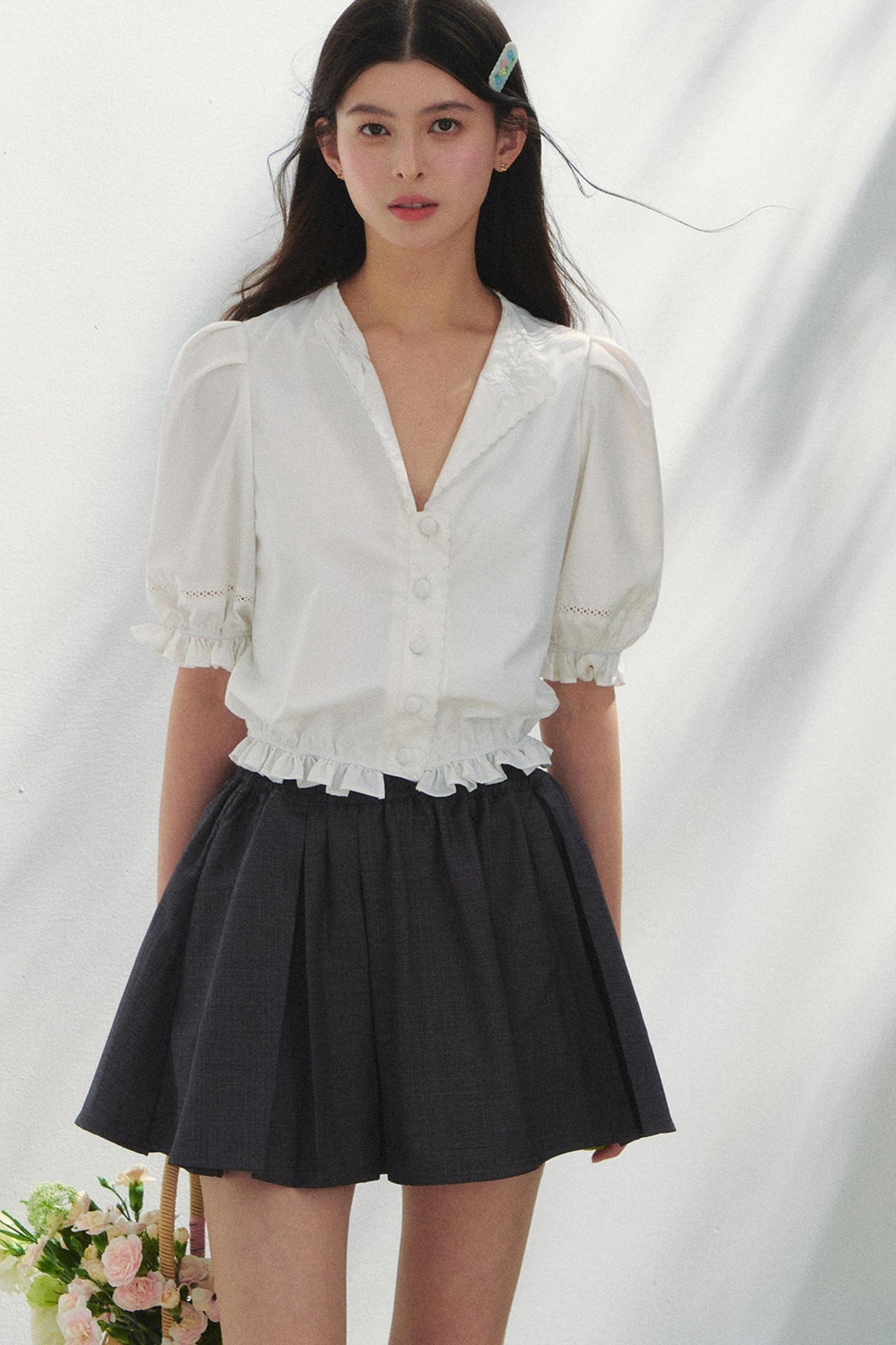 Vintage Embroidered V-Neck Shirt