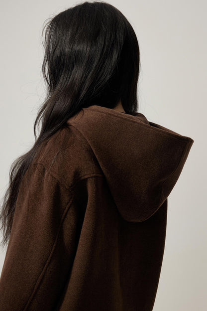 Brown Hooded Bow Tweed Jacket