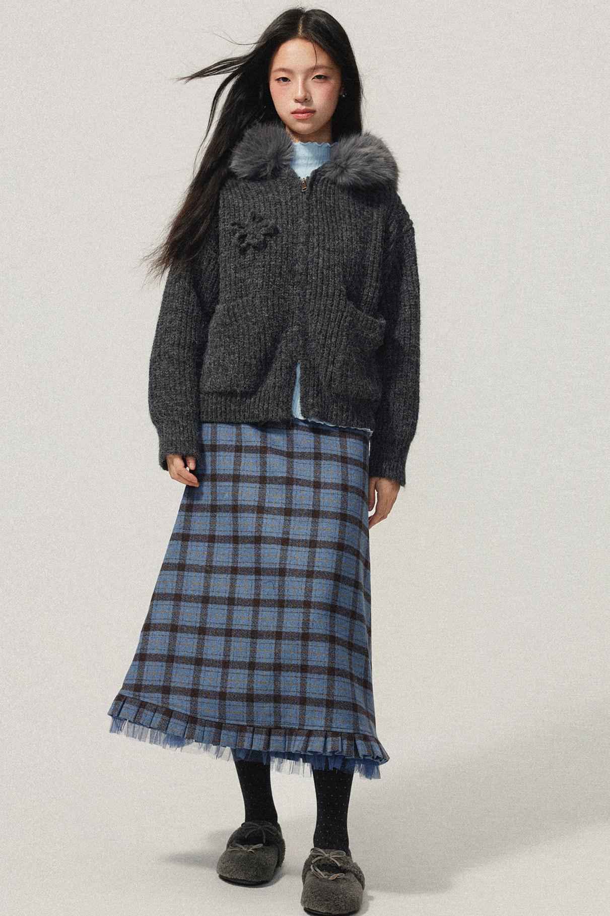 Blue Check Tweed Mermaid Skirt