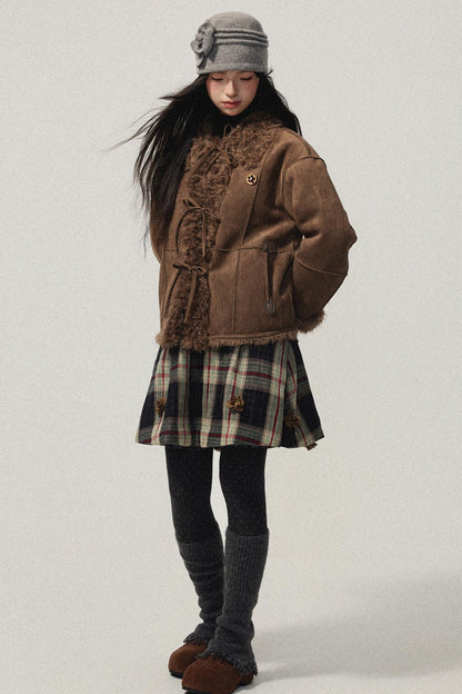 Brown Bow Detail Flower Brooch Coat